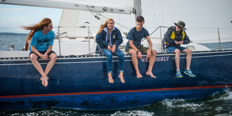 Students sailing on Weatherly Students sailing on Weatherly