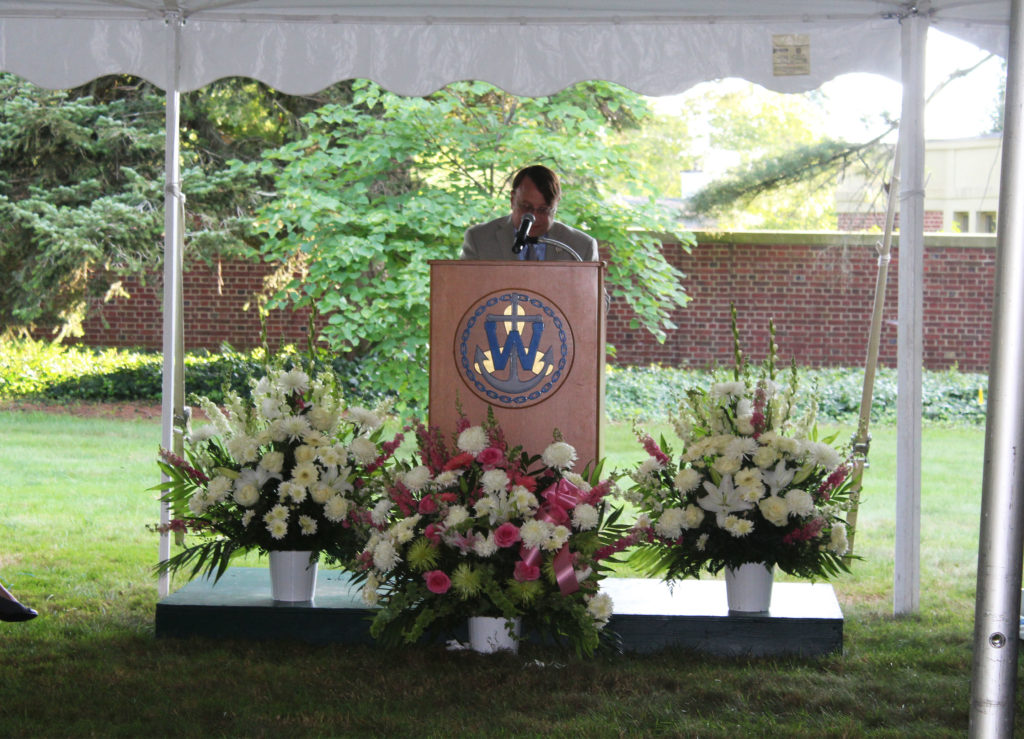 Bruce Rosenblatt giving remarks in memory of Peggy Michel