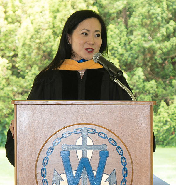 Commencement speaker, Angela Chao, during the ceremony.