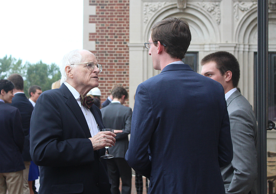 The Honorable Peter Fox Cohalan speaking with students during the Couch Academic Center Groundbreaking in 2018. 