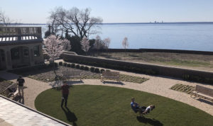 Enjoying the spring weather on Boysie Bollinger Courtyard