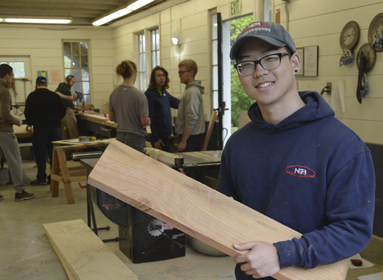 Students in the Webb Institute Carpentry Shop