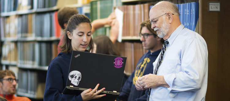 Professor Richard Harris with a student