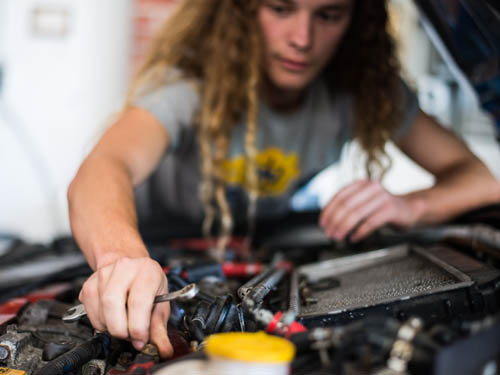 Student working in the student garage